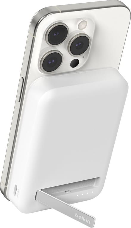 Draadloze Externe Batterij Belkin BoostCharge Pro met Kickstand, 8000mAh, 15W, FQI, 1 x QI - 1 x USB-C, Wit BPD007btWH