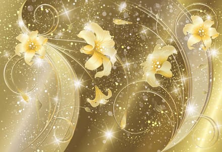 Fotobehang Floral Abstract Gold Yellow | PANORAMIC - 250cm x 104cm | 130g/m2 Vlies