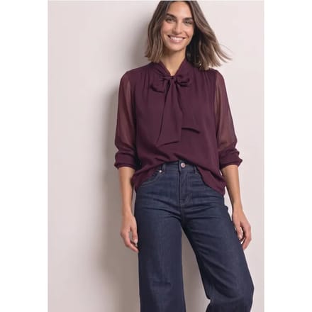Chiffonblouse met lange mouwen en strikdetail