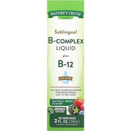 Nature's Truth, Vitamines, Complexe B sublingual liquide plus B-12, Baies naturelles, 2 fl oz (59 ml)