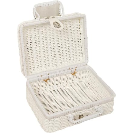 Geweven Picknickmand Plastic Rotan Geurloos Retro Geweven Opbergdoos met Ringvormig Handvat voor Large wit