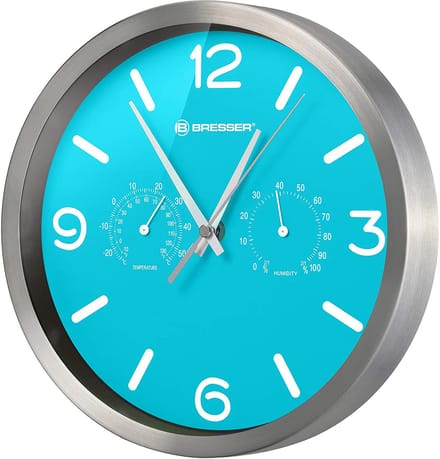Bresser Wandklok - Mytime Aluminium - Aqua Blauw - Ø25 CM