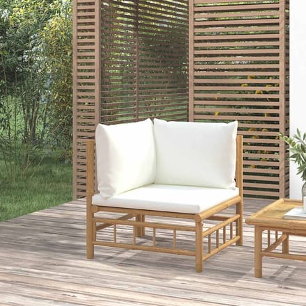 vidaXL - Tuinhoekbank - met - kussens - bamboe - crèmewit