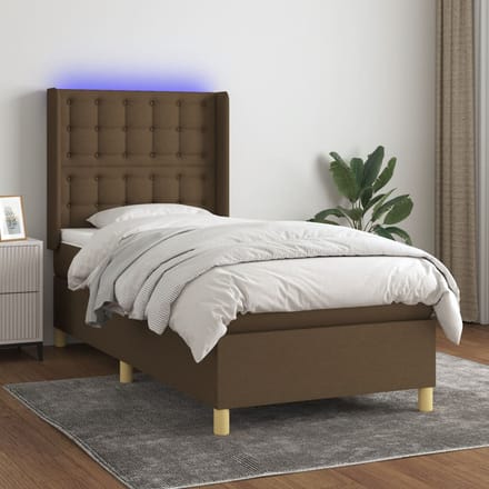 vidaXL - Boxspring - met - matras - en - LED - stof - donkerbruin - 80x200 - cm