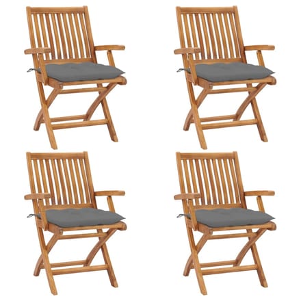 vidaXL - Opklapbare - stoelen - met - kussens, - 4 - stuks, - massief - teakhout