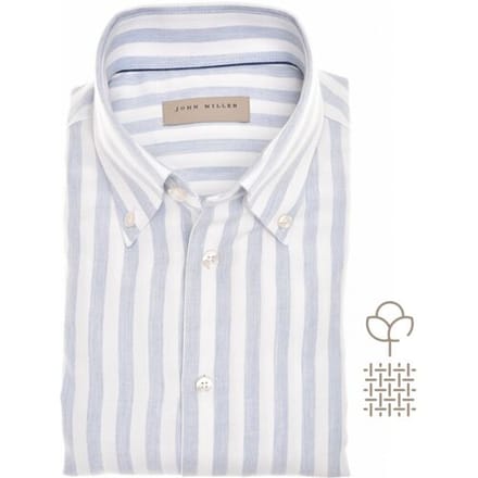 John Miller Overhemd Striped Cotton Flanel Button-Down Licht Blauw / male
