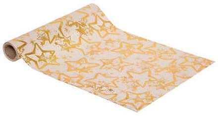 Atmosphera Kerst thema diner tafelloper - 2x stuks - goud/beige - 28 x 300 cm