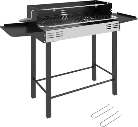 Outsunny Houtskoolbarbecue met Draaispit - Houtskool BBQ - Barbecue voor Tuin en Camping - RVS - Zwart