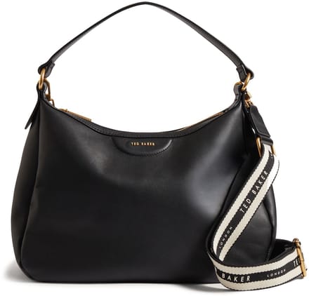 Ted Baker Leren schoudertas Esiah Webbing Slouchy Hobo Bag Black zwart