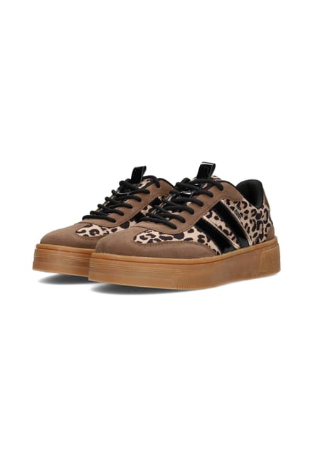 POSH by Poelman LILY Dames Sneakers - Bruin Met Beige