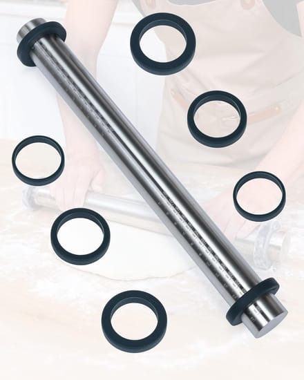 Professionele RVS Deegroller met 4 Paar Siliconen Ringen - Verstelbare Nonstick Roller voor Pizza, Gebak en Koekjesdeeg - 40 cm Lang