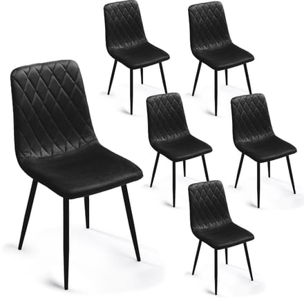 Lina® Elisia Eetkamerstoel - Stoel - Zwart - Set van 6 - Velvet