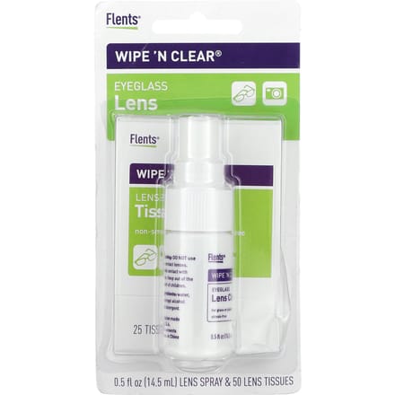 Wipe 'N Clear, Zonnebril Lensreiniger, 50 Doekjes, 1 Spray, 14,5 ml (0.5 fl oz) white