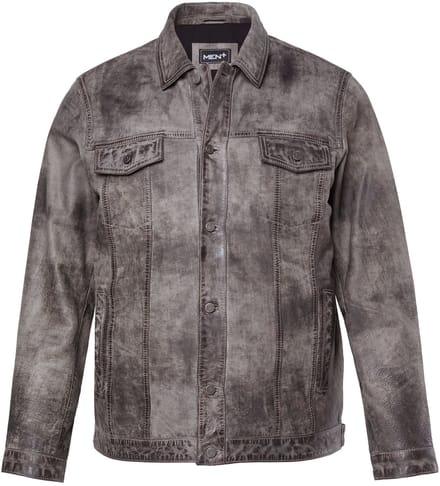 Men Plus - Heren - Leren jack leer topkwaliteit runderleer - Donkergrijs - Maat L