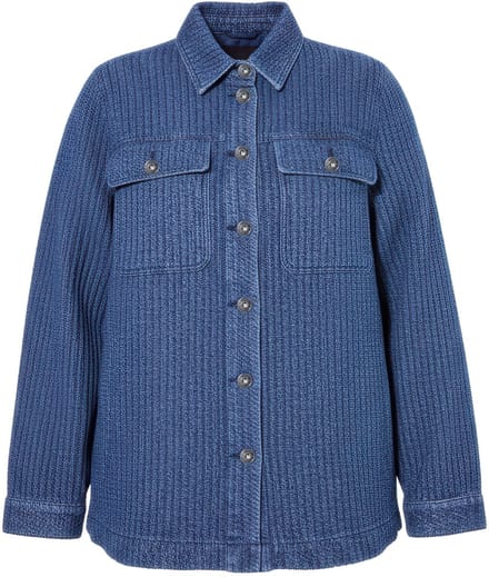 Studio Untold - Dames - Overhemdjasje Wide Shape structuur lange mouwen - Blauw denim - Maat 42+