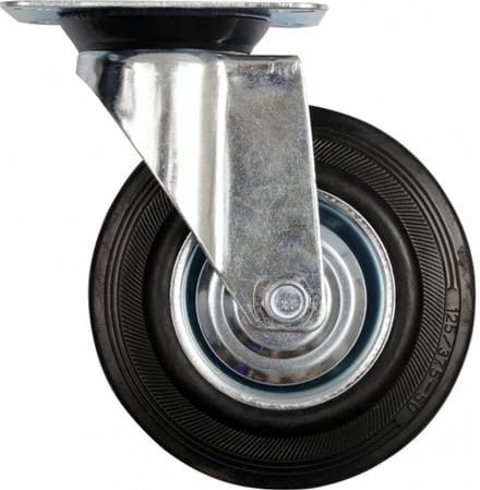 Vorel - Zwenkwiel - 125mm - Zwart Rubber - Robuust