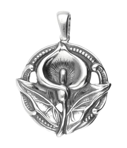 Zilveren Calla bloem rond Art Nouveau Jugendstil hanger
