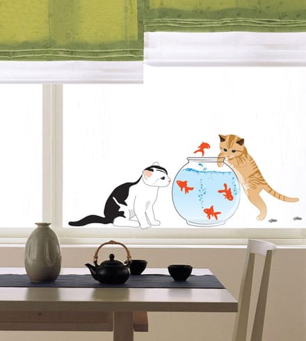 Muurstickers met kat en vis als decoratie