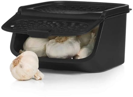 Knoflookdoos Tupperware - bewaardoos zwart