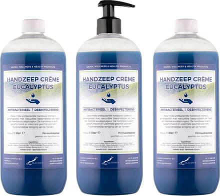 Handzeep Crème Eucalyptus 1 liter - met gratis pomp - set van 3 stuks
