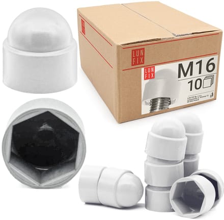 LUN FIX - Schroefkap - Zeskant Dekking - M16 - Wit - 10 Stuks - Beschermkappen