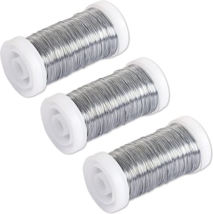 Rayher Bloemendraad of ijzerdraad - 3x rollen - zilver - 0.35 mm dik - 100 meter snoer - metaaldraad - bindmaterialen