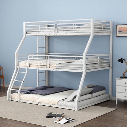 Drievoudig Stapelbed - Metalen Kinderbed - Ruimte Besparen - Stabiel Stevig Frame - 90x200 cm - Wit