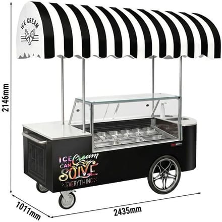 GGM Gastro Speiseeiswagen - 2146mm - mit Waschbecken & eckiger Eistheke - für 9x 5 Liter Eisbehälter Zwart / Wit