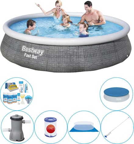 Fast Set Rattan Rond 396x84 cm - Zwembad Super Deal