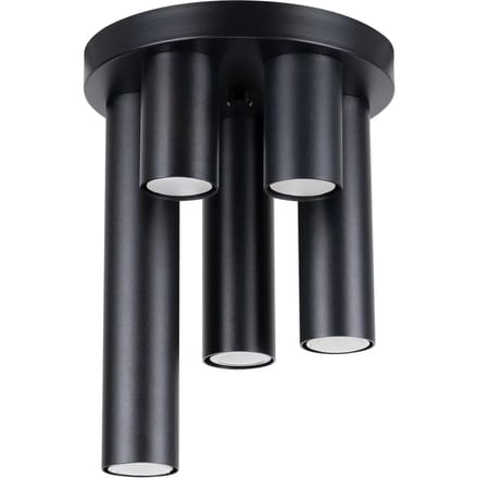 Plafondlamp LAGOS 5P met 5 cilindrische spots op ronde plaat - Sollux Lighting - IP20 - Zwart staal behuizing - 25 x 25 x 33 cm - 5 x GU10 LED, exclusief lichtbron - 5 x 10 W - Moderne plafondlamp voor gang, hal en woonkamer