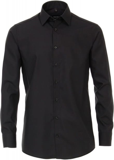 Venti - Heren Overhemd - Poplin - Strijkvrij - Regular fit - Zwart