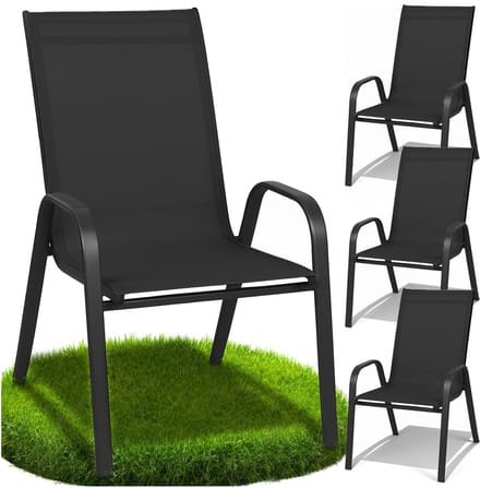 GoGarden - Tuinstoel - Zwart - Stapelbaar - Metaal - Comfortabel