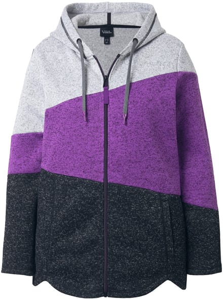 Ulla Popken - Dames - Jas van gebreid fleece colorblocking capuchon rits - Purper - Maat 50+