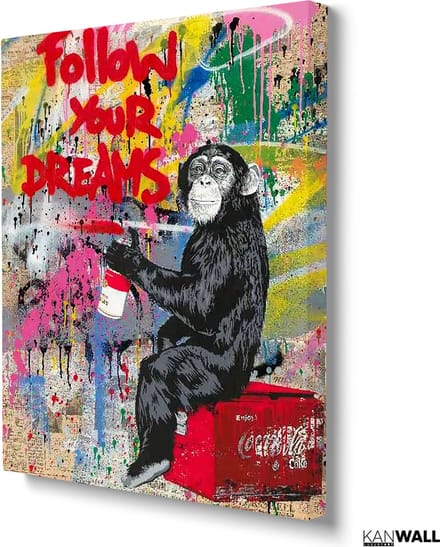 Luxe Canvas Schilderij Monkey Dream | 75x100 | Woonkamer | Slaapkamer | Aap | Kleur | Art | ** 4CM DIK! 3D Effect**