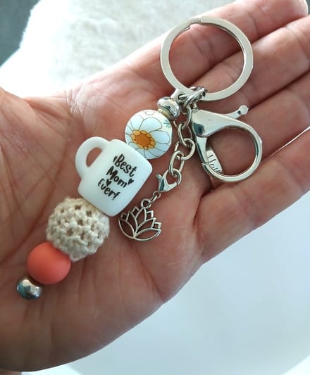Sleutelhanger, tashanger met kralen | best mom ever | lotus | moederdag | verjaardag