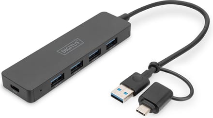 Digitus DA-70235 DA-70235 USB-hub 4 poorten USB-A USB 3.0 5 GBit/s Met USB-C stekker Zwart