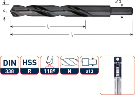 Rotec HSS-R spiraalboor, type N, schacht 13, Ø20,0