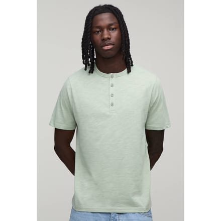 Slim Fit Slub Henley T-Shirt | Sage | Size Small