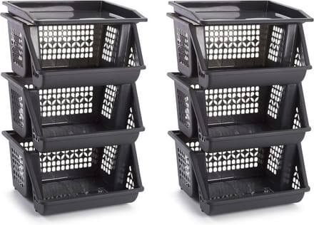 Plasticforte Opbergkrat - 2x - grijs - 3 vakken - 62 cm - Stapelkratten - Stapelbare manden