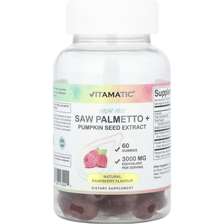 Zaagpalm + Pompoenpitextract, Natuurlijke Framboos, 60 Gummies