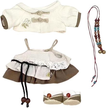 Complete Outfit Set voor 20cm Pluche Poppen - Kleding, Jas, Jurk en Accessoires