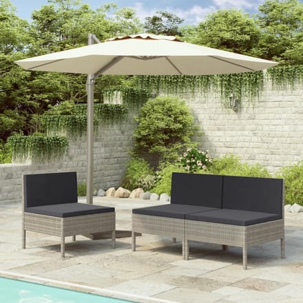 vidaXL - Tuinstoelen - 3 - st - met - kussens - poly - rattan - grijs