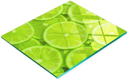 Keuken serveerplank van gehard glas met limoengroen design, 60x52 cm