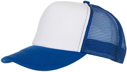 Myrtle Beach Volwassenen Unisex 5 Panel Polyester Mesh Cap (Wit/royaal blauw)