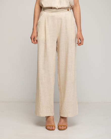 Rechte broek met gerimpelde tailleband