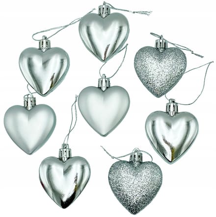 8x Zilveren Hart Kerstballen - Onbreekbaar & Decoratief