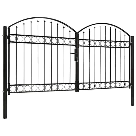 vidaXL - Hekpoort - ASSEN - dubbele - deur - met - gebogen - bovenzijde - staal - 300x125 - cm
