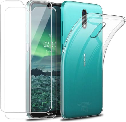 Silicone hoesje transparant met 2 Pack Tempered glas Screen Protector Geschikt voor: Nokia 2.3