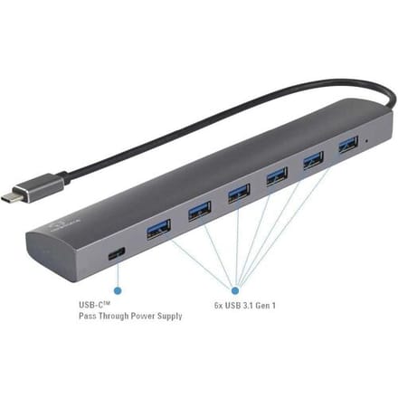 Renkforce RF-3374946 USB-hub 6 + 1 poorten USB-A USB 3.2 Gen1 5 GBit/s Met Pass-Through stroomaansluiting, Met aluminiu
