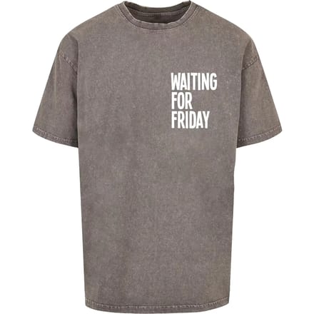 Mister Tee - Waiting For Friday Acid Washed Heavy Oversize Heren Tshirt - S - Grijs